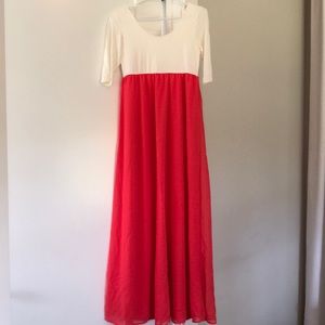 S coral and cream maternity maxi dress